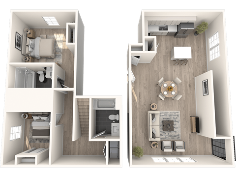 Floor plan for 2 beds, 2 baths, 1145 sqft